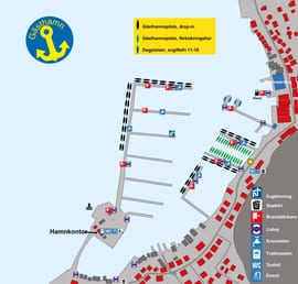 Karta över Fjällbacka gästhamn och området runt hamnen