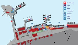 Karta över Grebbestads gästhamn och området runt hamnen